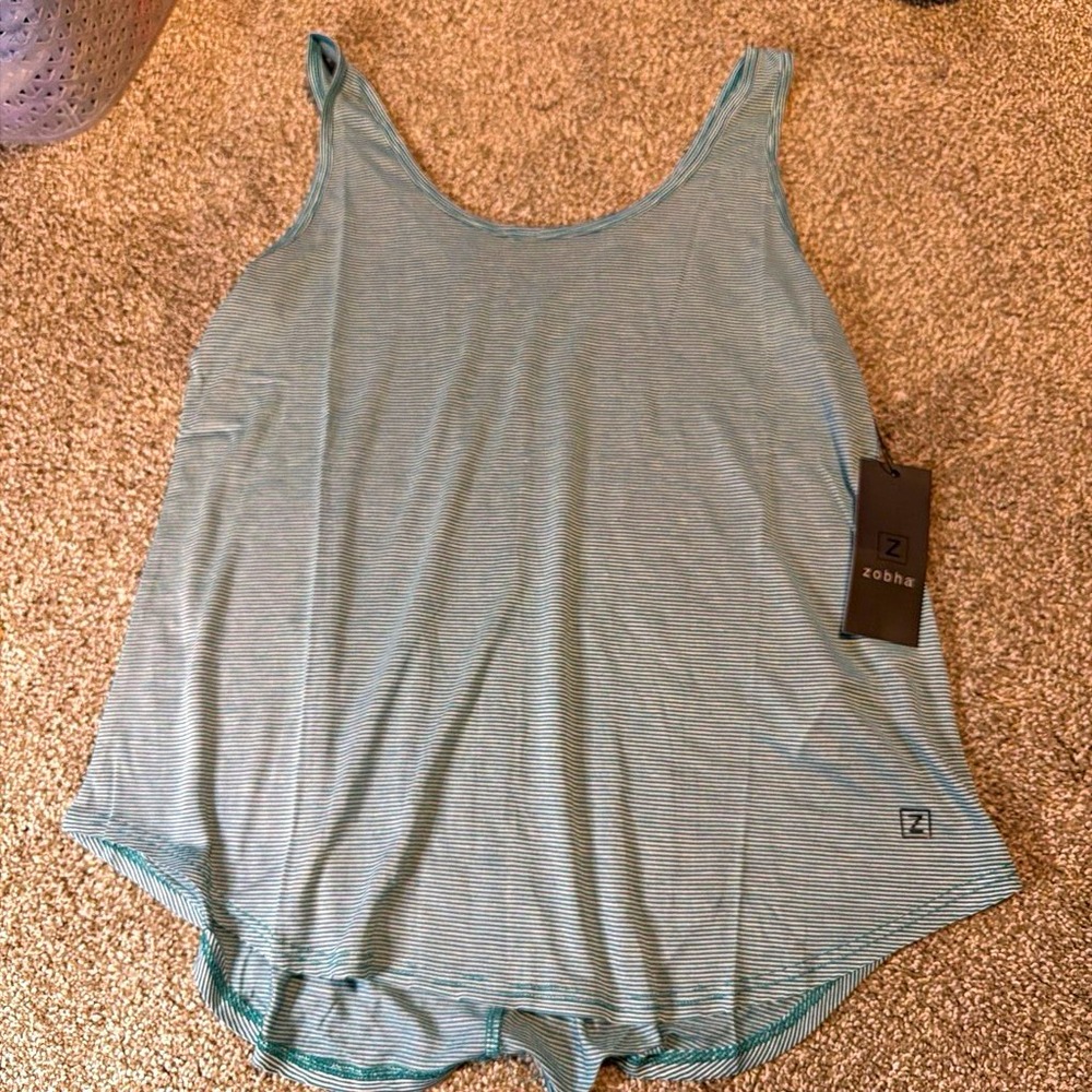 Zobha Women's Striped Athletic Tank Top Blue/White L Lightweight Stretch Yoga